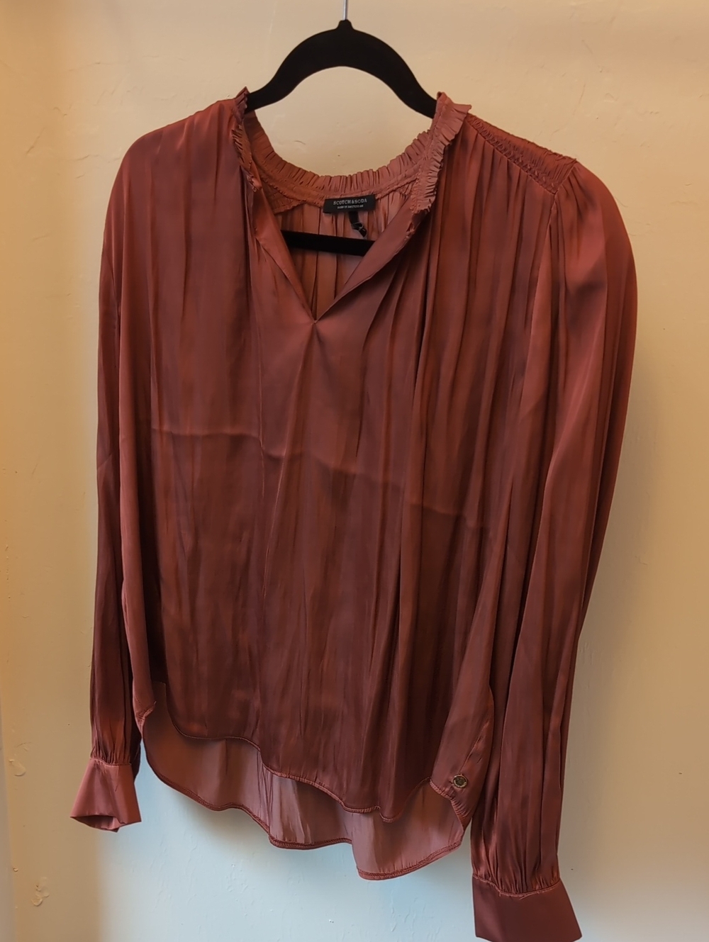 Scotch & Soda Burnt Orange pleated long-sleeve blouse